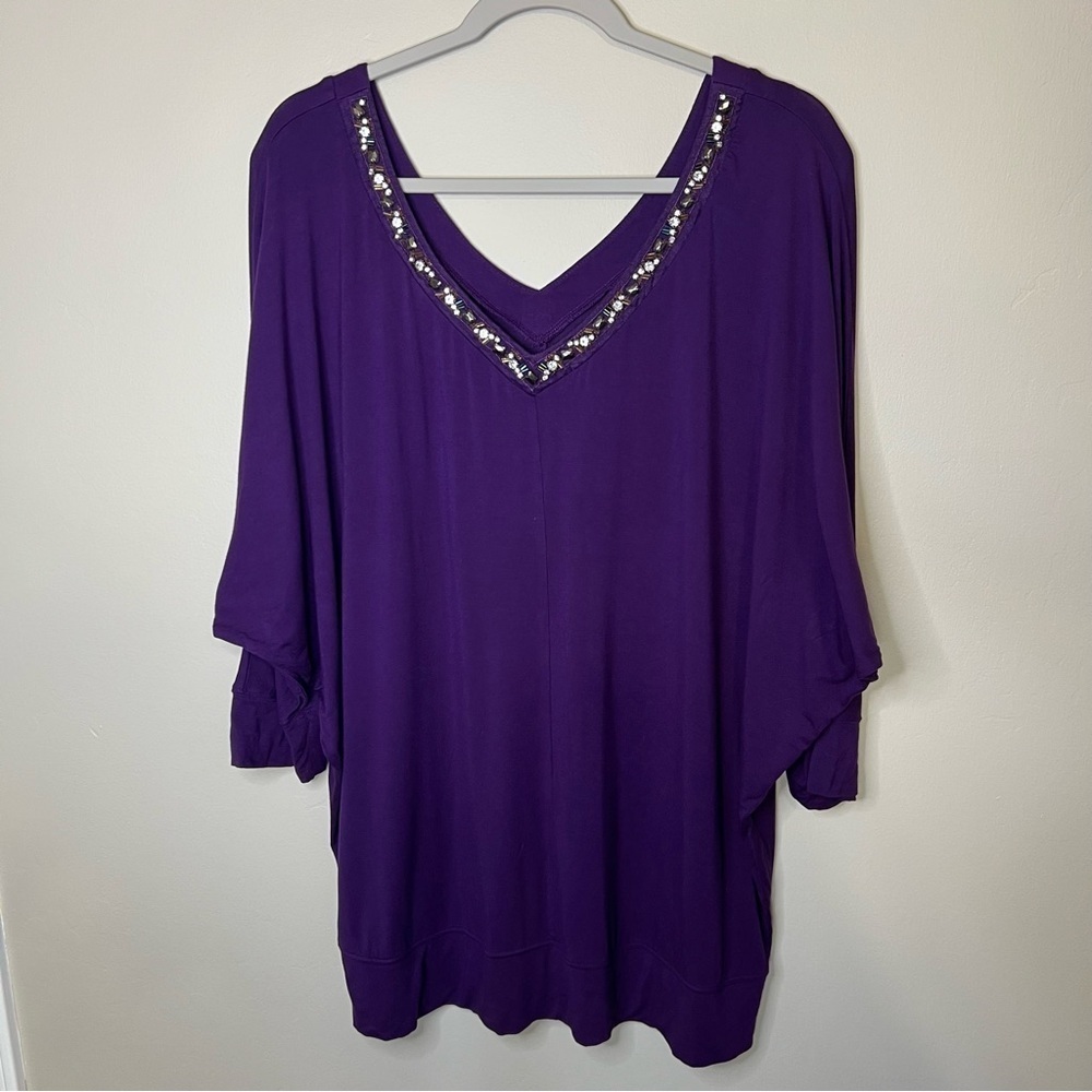 Lane Bryant Purple Embellished V-neck Dolman Top size 18/20